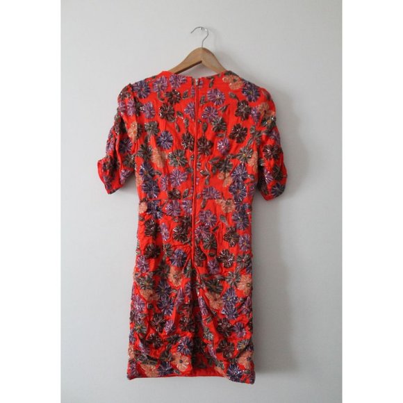 Maje Robe Brodée De Sequins Dress Coral Size 2 - Picture 5 of 11